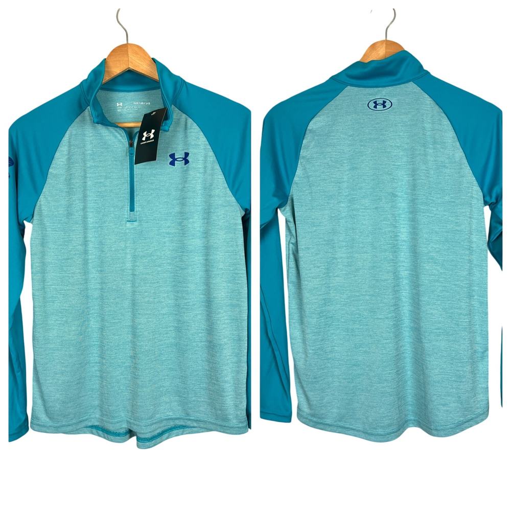 NWT UNDER‎ ARMOUR Boys Youth L Blue Velocity 1/2 Zip Pullover Performance Top